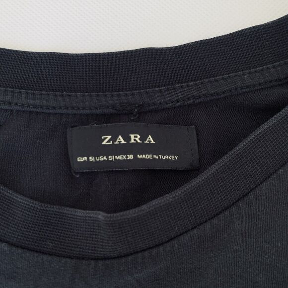 Zara Shirt Men Small Black Blue Buffalo Plaid Crewneck Quote Streetwear Preppy - Picture 3 of 7